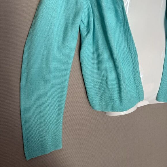 J Jill Cardigan Sweater Womens Size MP Blue Open Front Linen Blend Cropped New - Picture 3 of 9